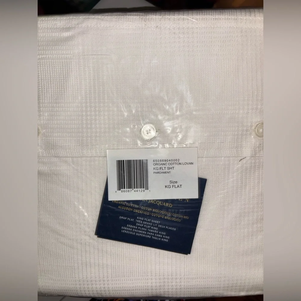 NWT Ralph Lauren Lovan Jacquard Organic Cotton King Flat Sheet Studio Off-White